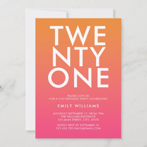 Modern Minimalist Bold Typography Pink Orange Invitation