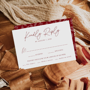 Modern Minimalist Botanical Burgundy Meal Choice RSVP Card