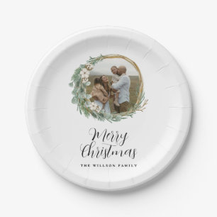 Modern Minimalist Botanical Christmas Paper Plates