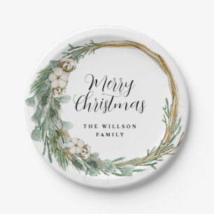Modern Minimalist Botanical Christmas Paper Plates