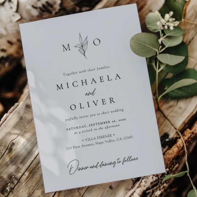 Modern Minimalist Botanical Elegant Script Wedding Invitation (Creator Uploaded)