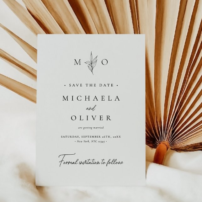 Modern Minimalist Botanical Elegant Script Wedding Save The Date (Creator Uploaded)