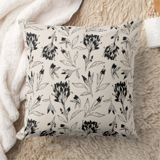 Modern Minimalist Botanical Floral Sketch Pattern Throw Pillow