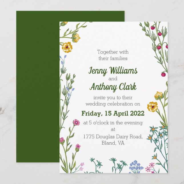 Modern Minimalist Botanical Floral Wedding Invitation (Front/Back)