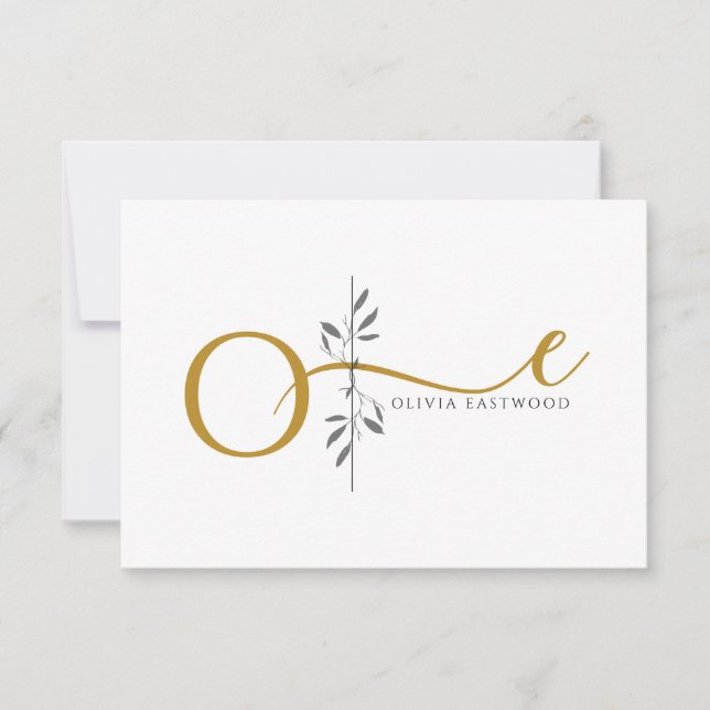 Modern Minimalist Botanical Gold Monogram  Note Card (Front)