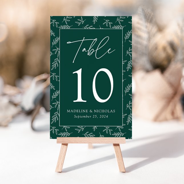 Modern Minimalist Botanical Green Wedding Table Number (Creator Uploaded)