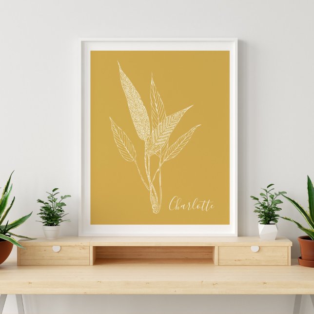 Modern Minimalist Botanical in Yellow Personalized Poster (Creator Uploaded)