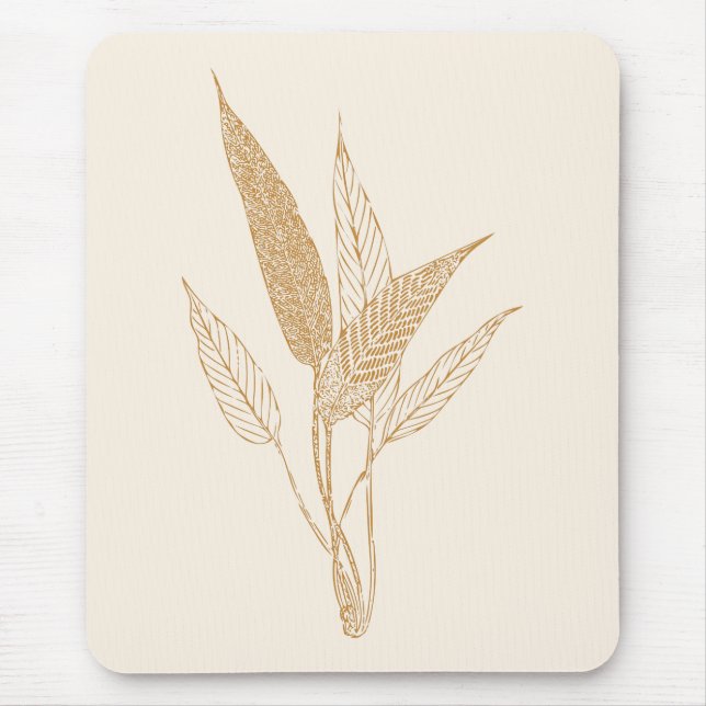 Modern Minimalist Botanical Leaves Drawing Gold Mouse Pad (Front)