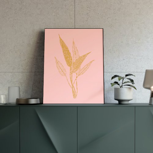 Modern Minimalist Botanical Line Art Drawing Pink Poster