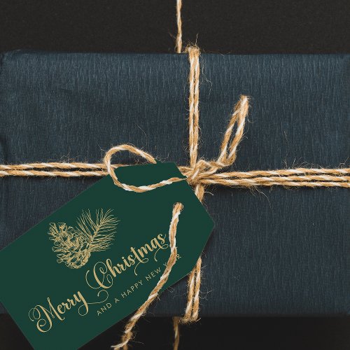 Modern Minimalist Botanical Merry Christmas Script Gift Tags