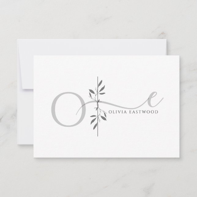 Modern Minimalist Botanical Monogram  Note Card (Front)