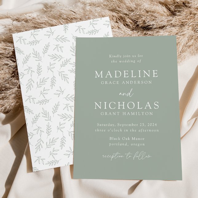 Modern Minimalist Botanical Sage Green Wedding Invitation (Creator Uploaded)