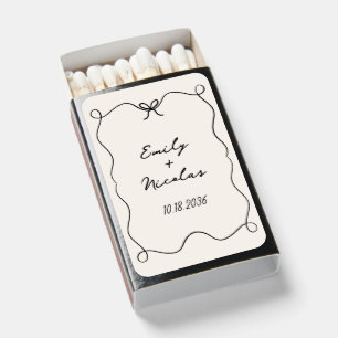 Modern Minimalist Bow Border Wedding Matchboxes