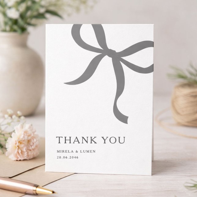 Modern Minimalist Bow Wedding Thank You Card (Creator Uploaded)
