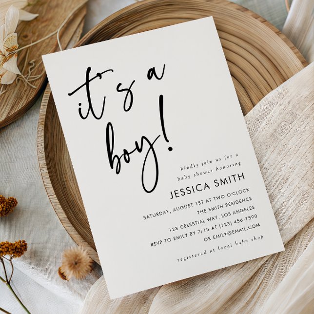 Modern Minimalist Boy Baby Shower Invitation (Creator Uploaded)