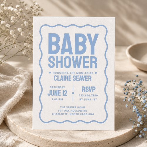 Modern Minimalist Boy Baby Shower Letterpress Invitation