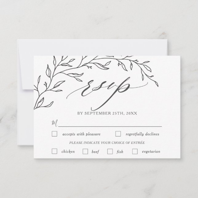 Modern Minimalist Branch Leafy Wedding Meal Choice RSVP Card (Front)