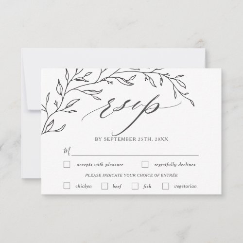 Modern Minimalist Branch Leafy Wedding Meal Choice RSVP Card
