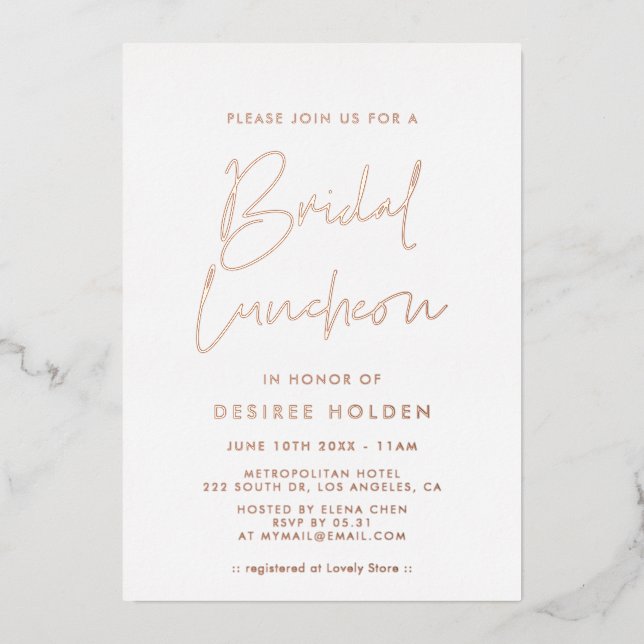 Modern minimalist Bridal luncheon Foil Invitation (Front)