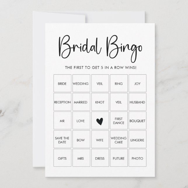 Modern Minimalist Bridal Shower Bingo Game Card (Front)