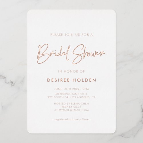 Modern minimalist bridal shower foil invitation