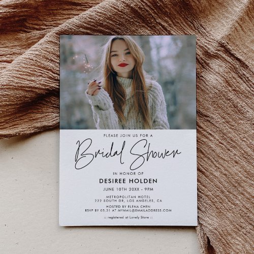 Modern minimalist bridal shower photo invitation