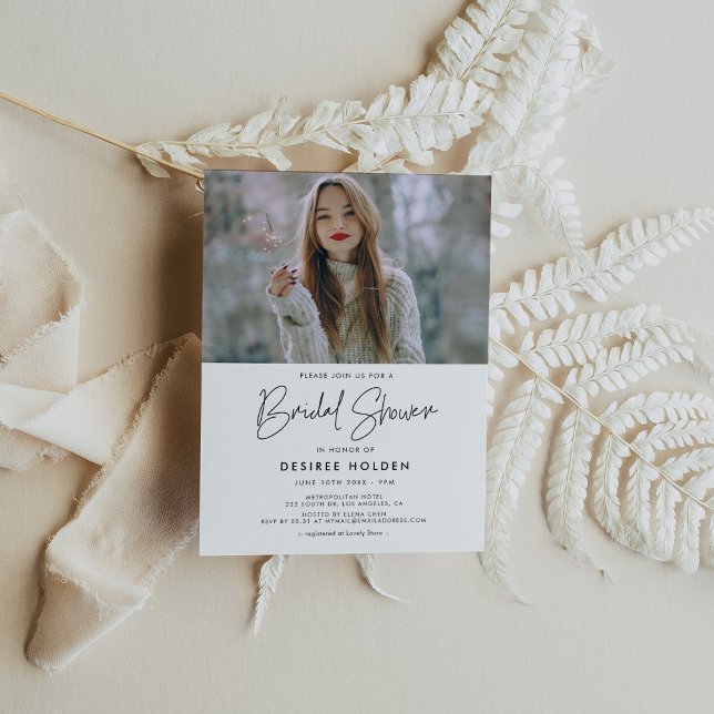 Modern minimalist bridal shower photo invitation postcard (Creator Uploaded)