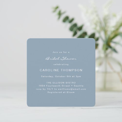 Modern Minimalist Bridal Shower Square Dusty Blue  Invitation
