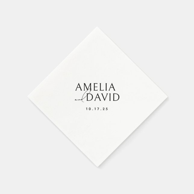 Modern Minimalist Bride and Groom Names Napkins (Corner)