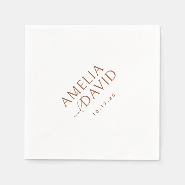 Modern Minimalist Bride and Groom Names Napkins (Front)