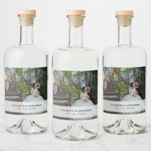 Modern Minimalist Bride and Groom Photo Wedding Liquor Bottle Label