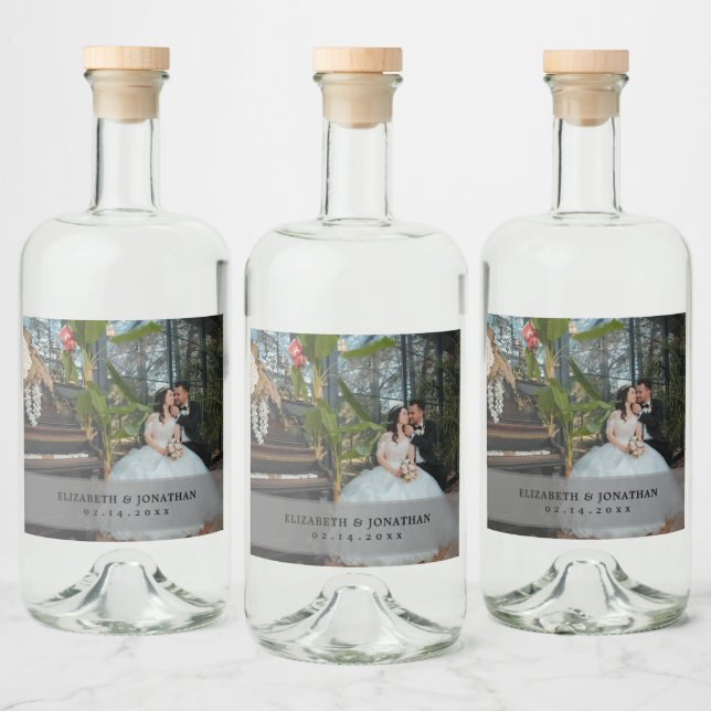 Modern Minimalist Bride and Groom Photo Wedding Liquor Bottle Label (Bottles)