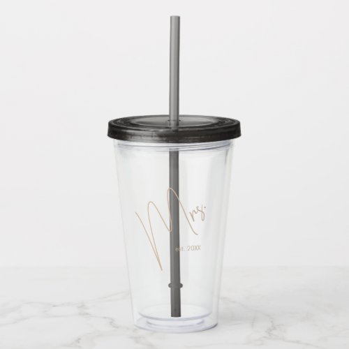 Modern Minimalist Bride  Black  Beige Script Acrylic Tumbler