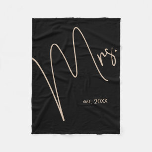 Modern Minimalist Bride Black + Beige Script Fleece Blanket
