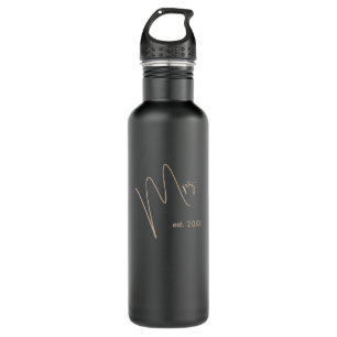 Modern Minimalist Bride Black + Beige Script Stainless Steel Water Bottle