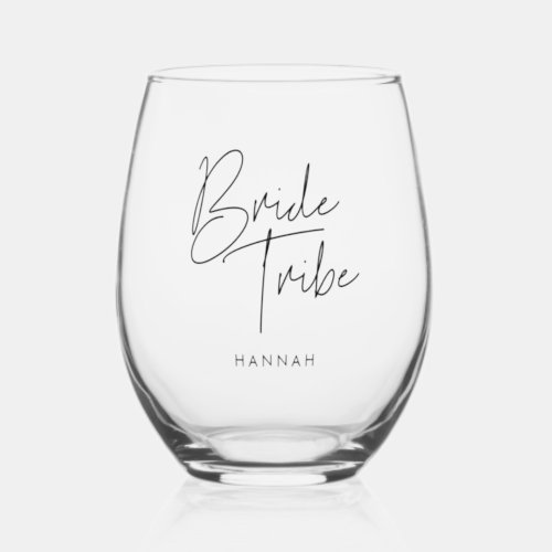 Modern minimalist Bride Tribe custom Stemless Wine Glass