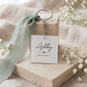 Modern Minimalist Bridesmaid Custom Name Keychain