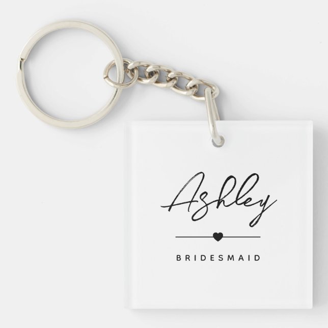 Modern Minimalist Bridesmaid Custom Name  Keychain (Front)