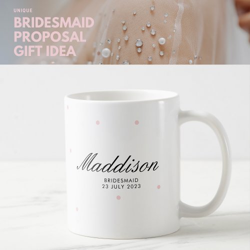 Modern Minimalist Bridesmaid Gift Pink Polka Dot Coffee Mug
