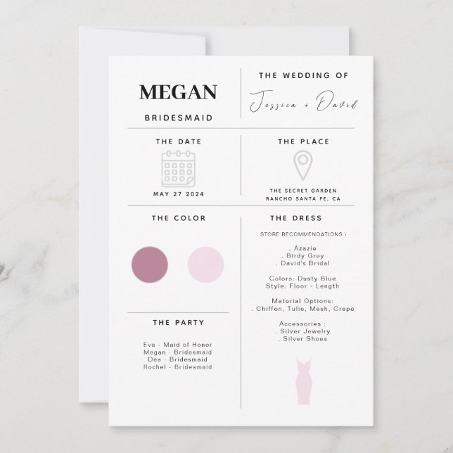 Modern Minimalist Bridesmaid Info Card (Front)