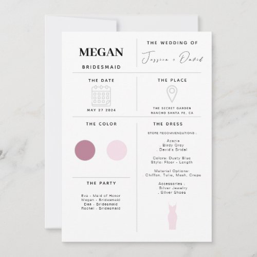 Modern Minimalist Bridesmaid Info Card