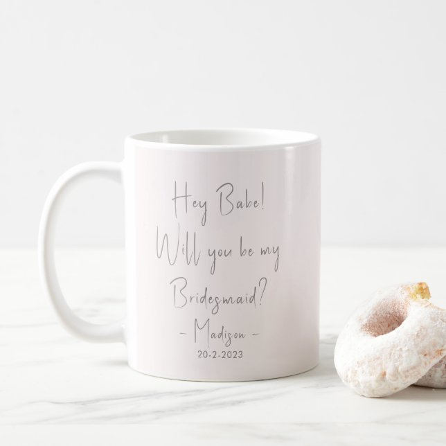 Modern Minimalist Bridesmaid Proposal Script Blush Coffee Mug (With Donut)