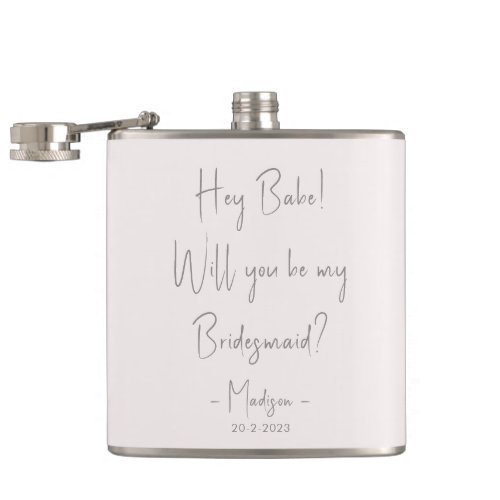 Modern Minimalist Bridesmaid Proposal Script Blush Flask