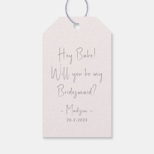Modern Minimalist Bridesmaid Proposal Script Blush Gift Tags