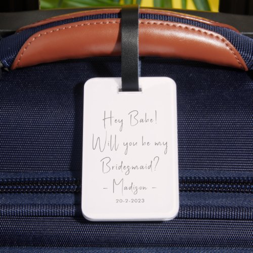 Modern Minimalist Bridesmaid Proposal Script Blush Luggage Tag