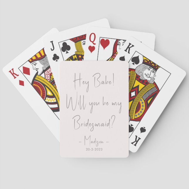 Modern Minimalist Bridesmaid Proposal Script Blush Poker Cards (Back)