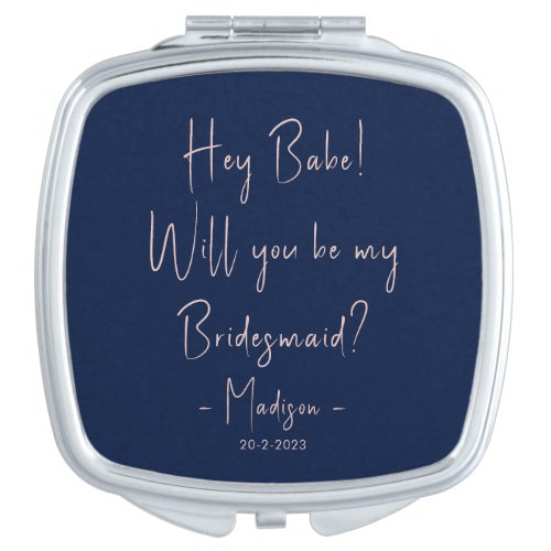 Modern Minimalist Bridesmaid Proposal Script Navy Compact Mirror