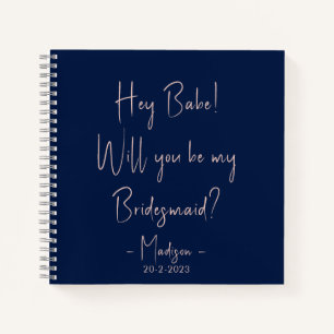 Modern Minimalist Bridesmaid Proposal Script Navy Notebook