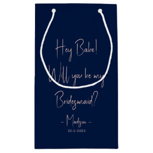 Modern Minimalist Bridesmaid Proposal Script Navy Small Gift Bag