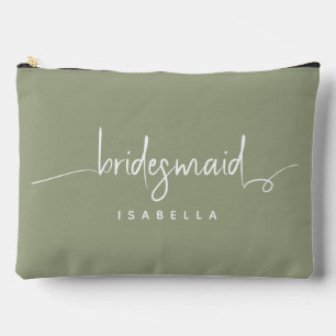 Modern Minimalist Bridesmaid Script Sage Green Accessory Pouch